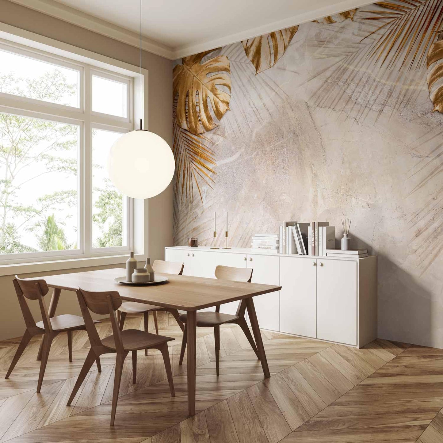 artgeist Wall Mural Tropical Leaves 77x55 in - XXL Peel and Stick Self-Adhesive Wallpaper Removable Large Sticker Foil Wall Decor Print Picture Image Design Monstera Palm Green Leaves b-C-0788-a-a