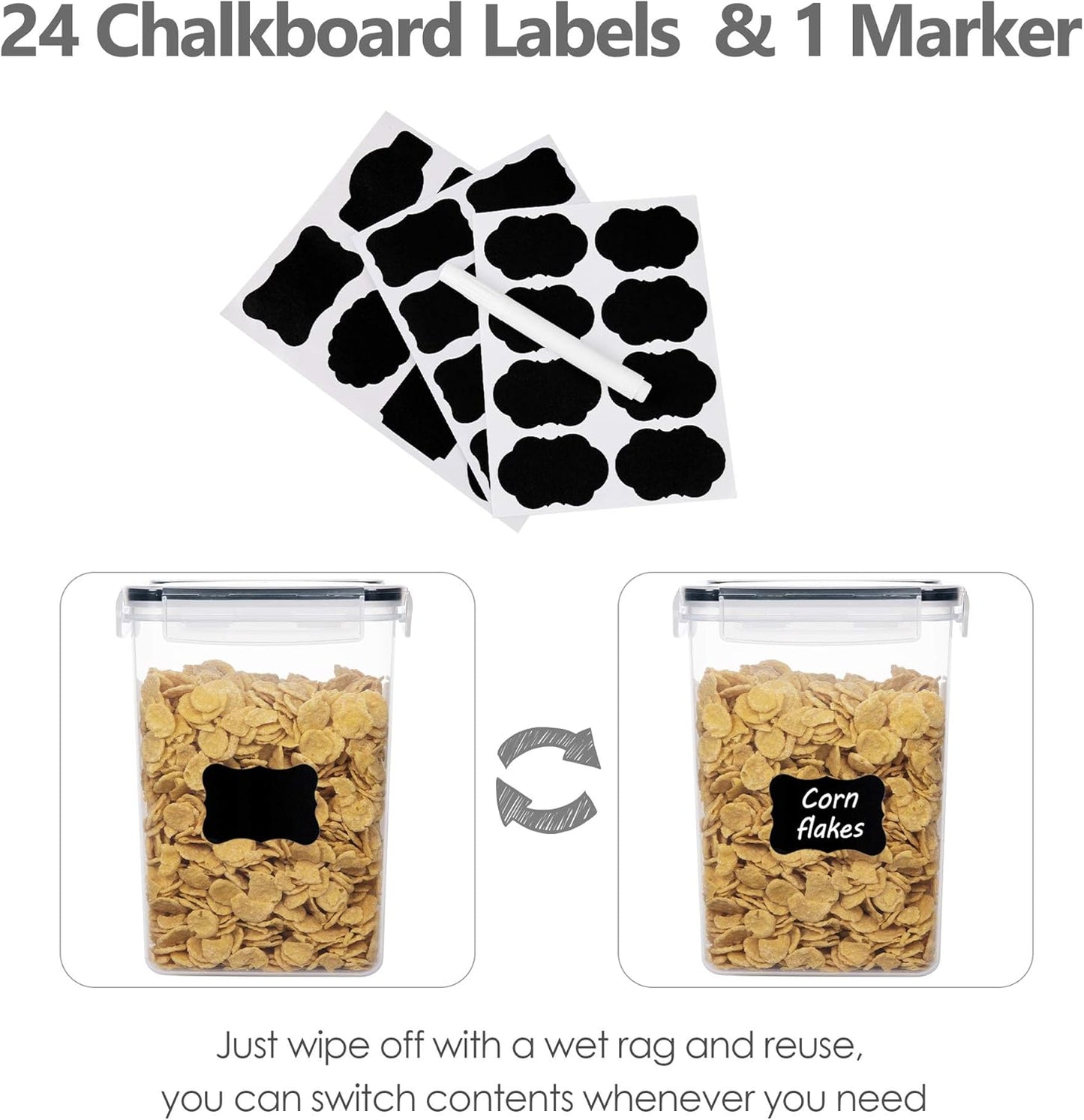 CHEFSTORY Airtight Food Storage Containers with Lids, 8 PCS Plastic Storage Canisters for Kitchen & Pantry Organization,Dry Food Canisters for Flour, Sugar and Cereal