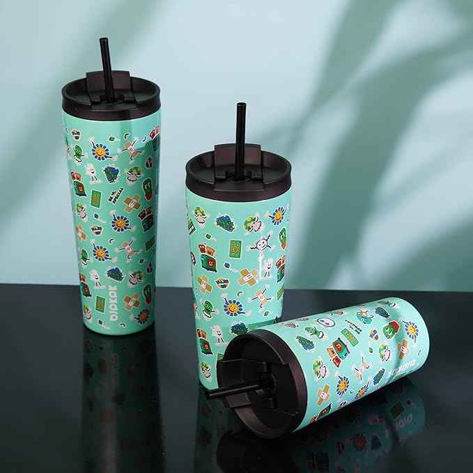 BJPKPK 30oz Insulated Tumbler With lid And Straw Stainless Steel Tumblers Travel Coffee Mug Reusable Thermal Cup,Hawaii Fruits-Yellow (Pack of 2)