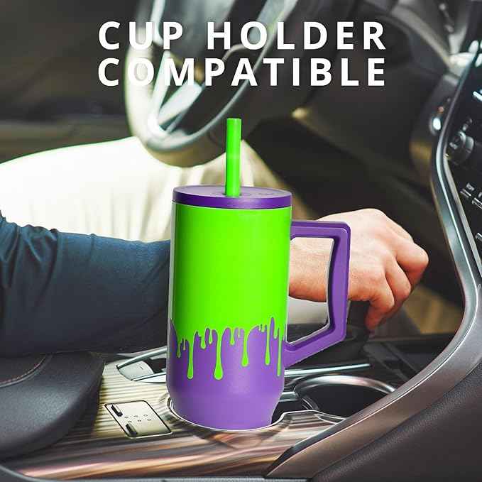 Elemental 40 oz Tumbler with Handle and Straw - Spill Proof Insulated Stainless Steel Commuter for Cold Beverages - Travel Coffee Mug with 2 Straws & Spill Proof Lid - 40oz - Poison Drip