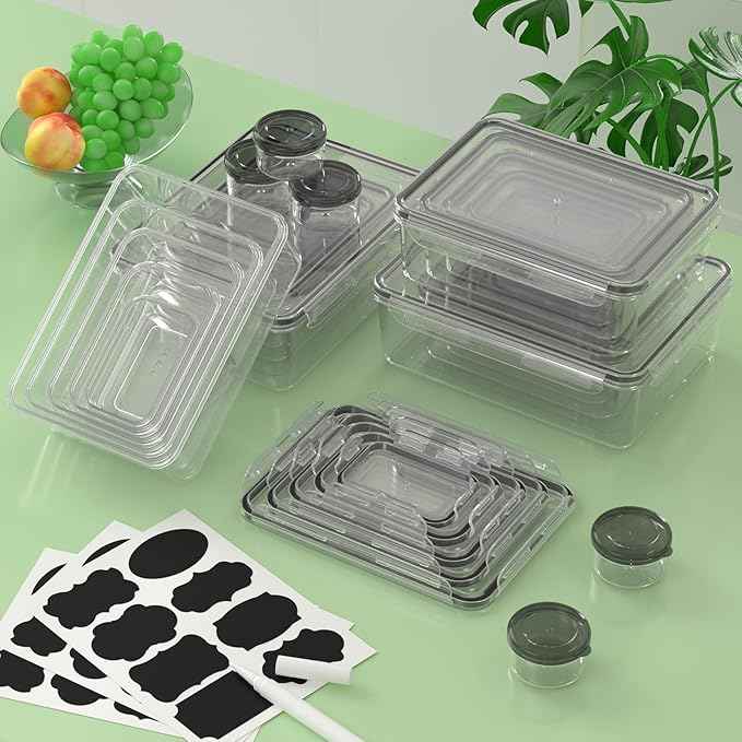 KEMETHY 50-Piece Food Storage Containers with Lids(25 Containers & 25 Lids), Plastic Food Containers for Pantry & Kitchen Storage and Organization, BPA-Free, Leak Proof, Reusable with Labels & Pen