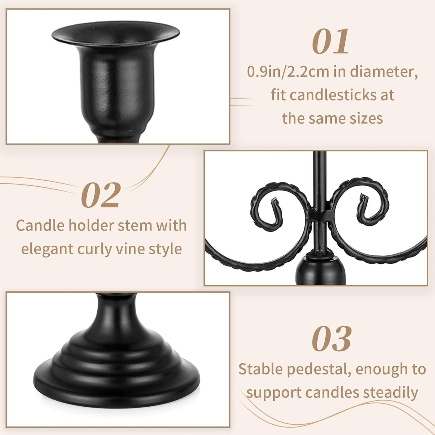 Sziqiqi Candle Holders 3-Arms Candelabra - Black Halloween Candelabras Metal Candleholder Stands Decoration for Thanksgiving Christmas