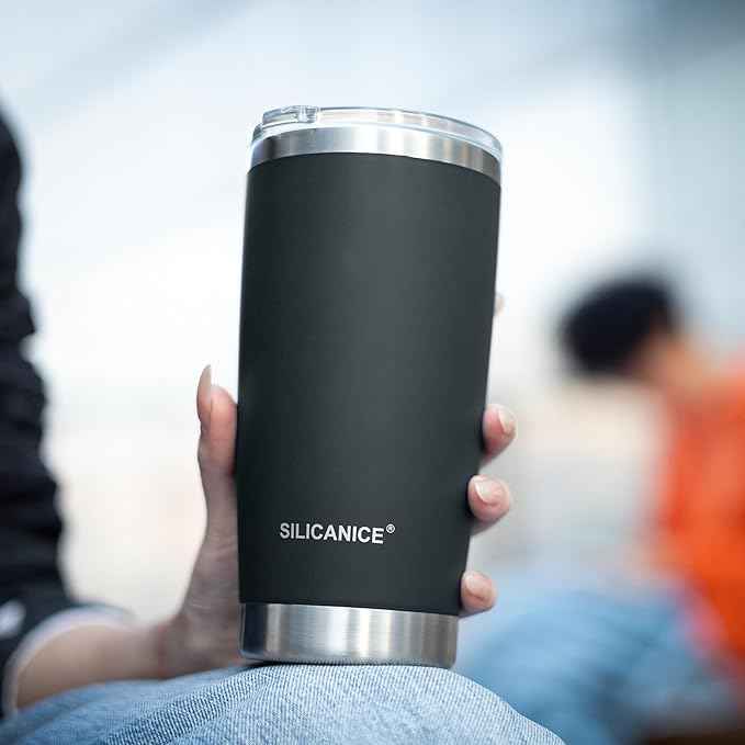 Coffee Tumbler 20 oz, Double Wall Stainless Steel Travel Coffee Mug with Removable Slider Lid, BPA Free, Car Cup Holder Compatible - Gym/Office/Travel/Home - Gray