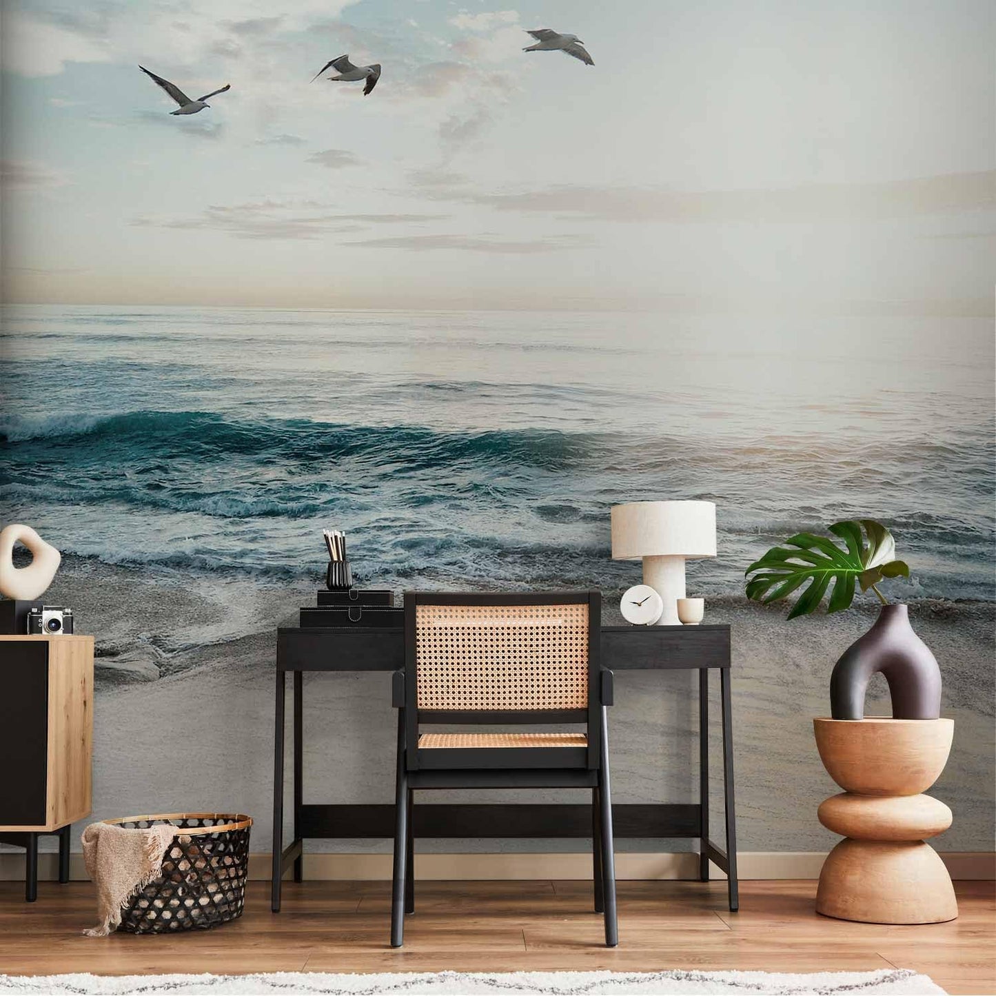 artgeist Wall Mural Peel and Stick Nature 212x98 in - XXL Self-Adhesive Corner Wallpaper Removable Large Sticker Foil Angle Wallpaper Beach Sand Blue Sea View b-B-10023-a-b