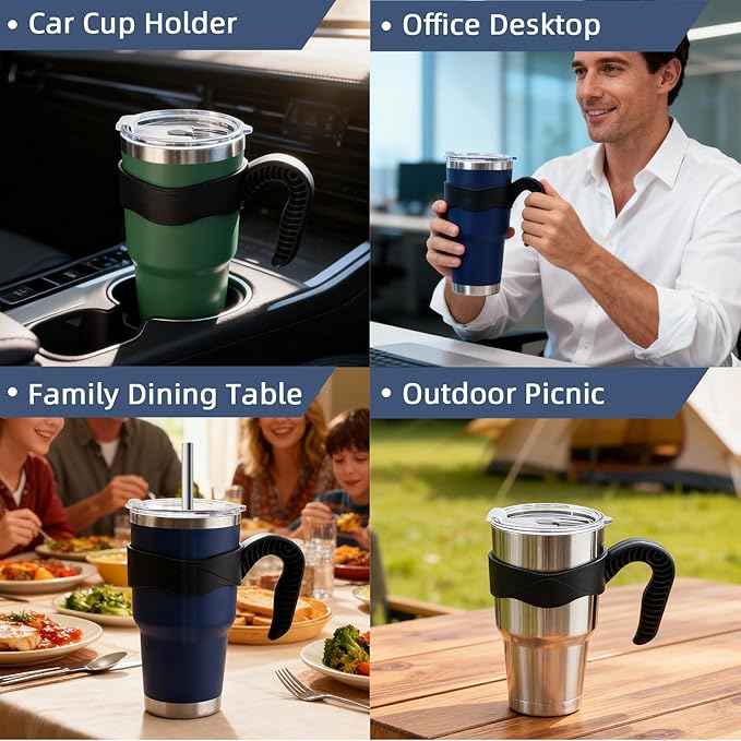GGQ 30oz Insulated Tumbler with Handle Food-Grade 304 Stainless Steel with Lid,Straw and Cleaning Brush,Double Wall Cup for Hot & Cold Beverages,Leak-Proof Sweat-Proof Travel Coffee Cup (Black)