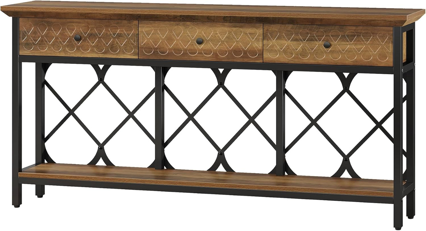 Tribesigns 70.86" Extra Long Console Sofa Table with 3 Drawers, Industrial 2-Tier Narrow Entryway Table Behind The Couch for Living Room, Entryway, Hallway