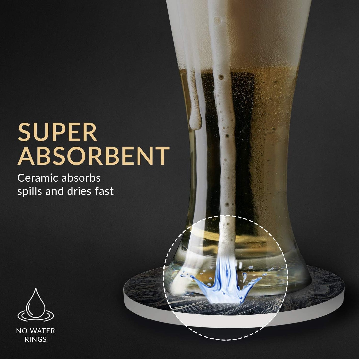 Emerson Coasters for Drinks Absorbent – Natural Stone Drink Coasters Set with Holder, Coasters for Coffee Table, Wooden Tabletop Protection Marble Style – 100% Heavy Duty Set of 6 (Lava)