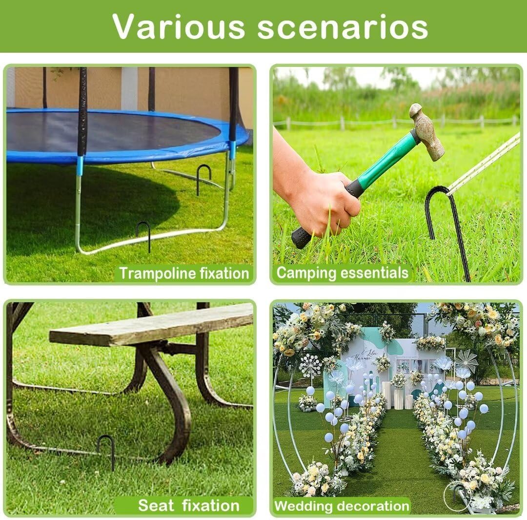 Rebar-Stakes-12-Inch, Ground Stakes Heavy Duty J-Hook Black Coated Anti-Rust Heavy Duty Ground Anchors for Garden Dog Fence Chicken Coop Christmas Decorations Deer Fence 12pcs