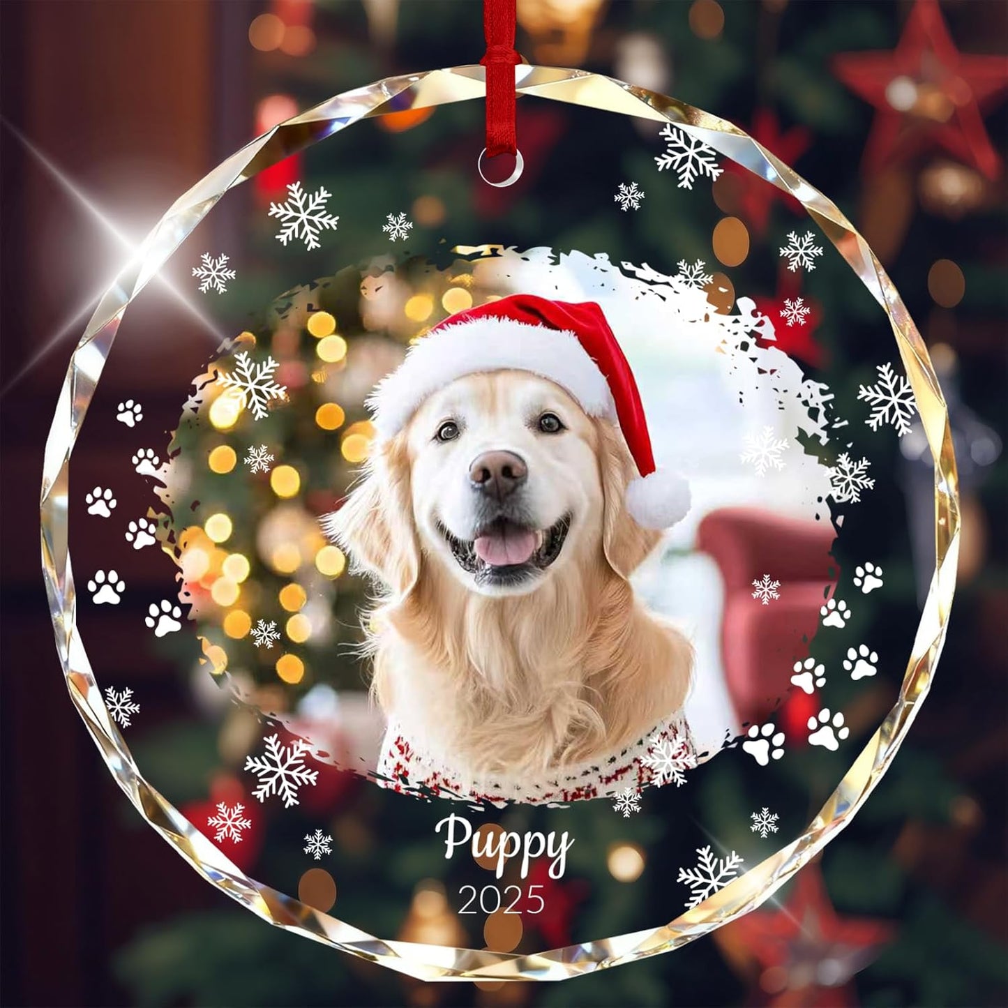 Custom Dog Photo Crystal Glass Christmas Ornament 2025 - Personalized Pet Picture Ornaments for Christmas Tree,Perfect Keepsake Gift for Family, Dad, Mom, Him, Her, Couple