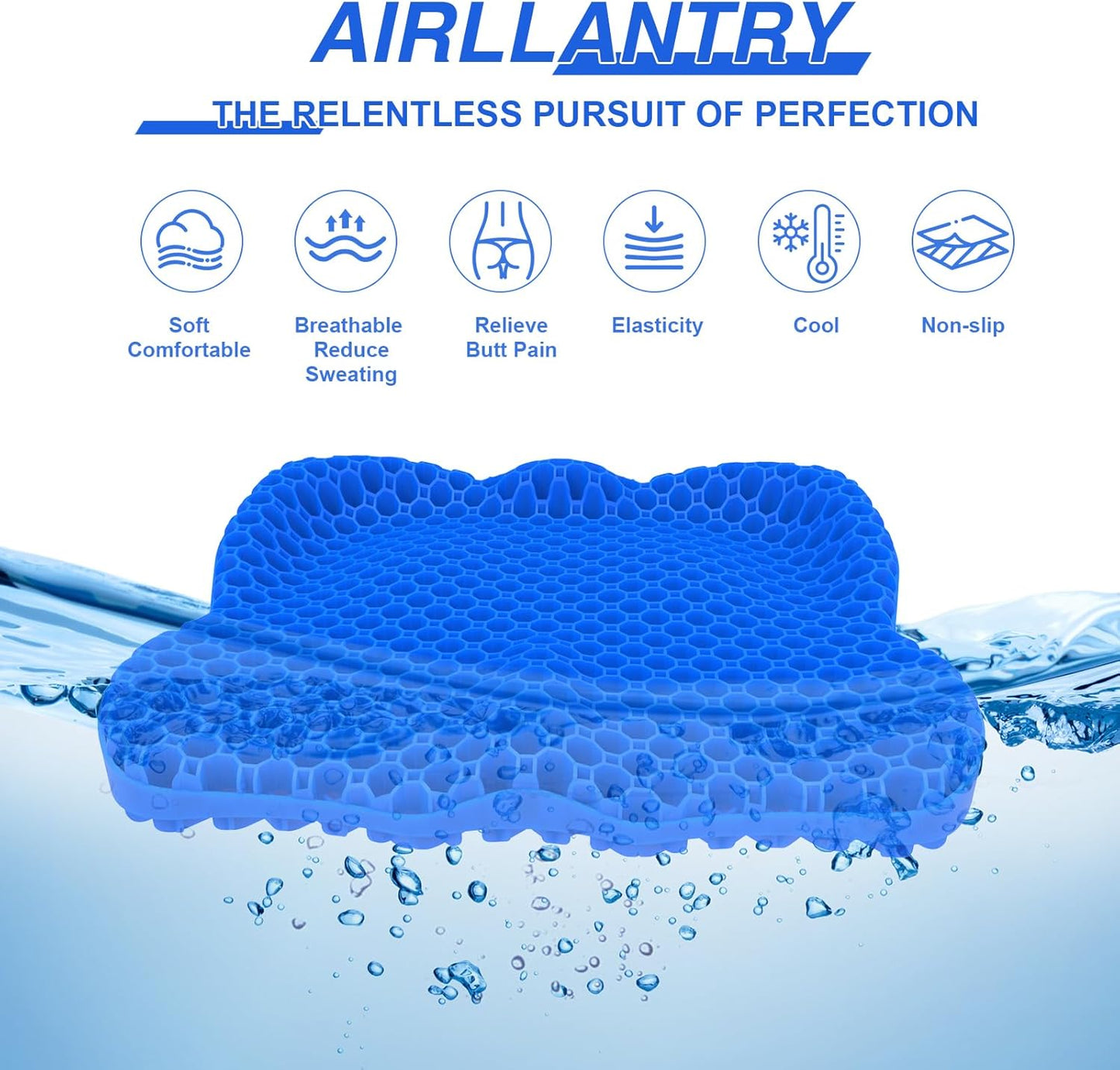 Thicken 19.7in Seat Cushion, Gel Seat Cushion for Long Sitting–Office Chair, Wheelchair, Car Cushion, Large Cooling Pad for Back Pain, Sciatica, Tailbone Pain Relief