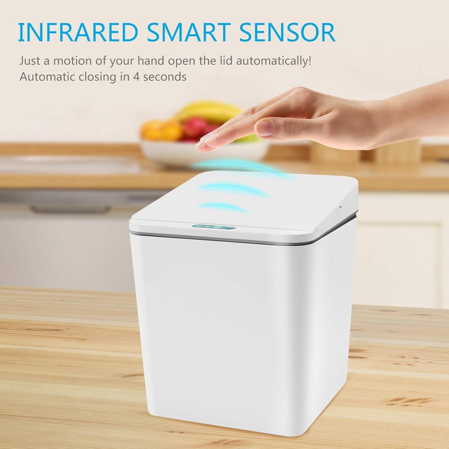 Automatic Small Countertop Trash Can, Rechargeable Mini Desktop Waste Bin with Lid for Office Desk/Bedside Table/Coffee Bar, White-1.5 Gal