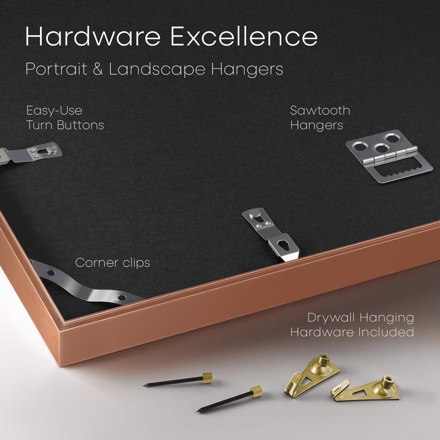 Homeforia 15x15 Picture Frame Rose Gold, High End Metal 15 x 15 Square Poster Frame with Mat 11 x 11 Photo, 15x15 Frame Matted to 11x11 Print, 15by15 Hanging Frames, Tempered Glass, Wall Kit, Set of 1