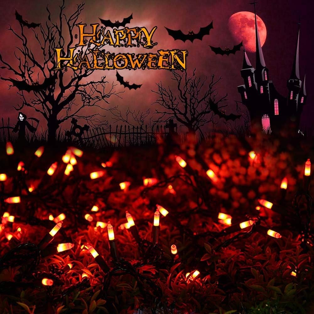 ODEETRONIC Orange Halloween Lights, 21.63ft 100 Count Orange Incandescent Lights, 120V UL Certified Mini Light Connectable, Amber Incandescent Halloween Light Waterproof for Tree Indoor Outdoor Room