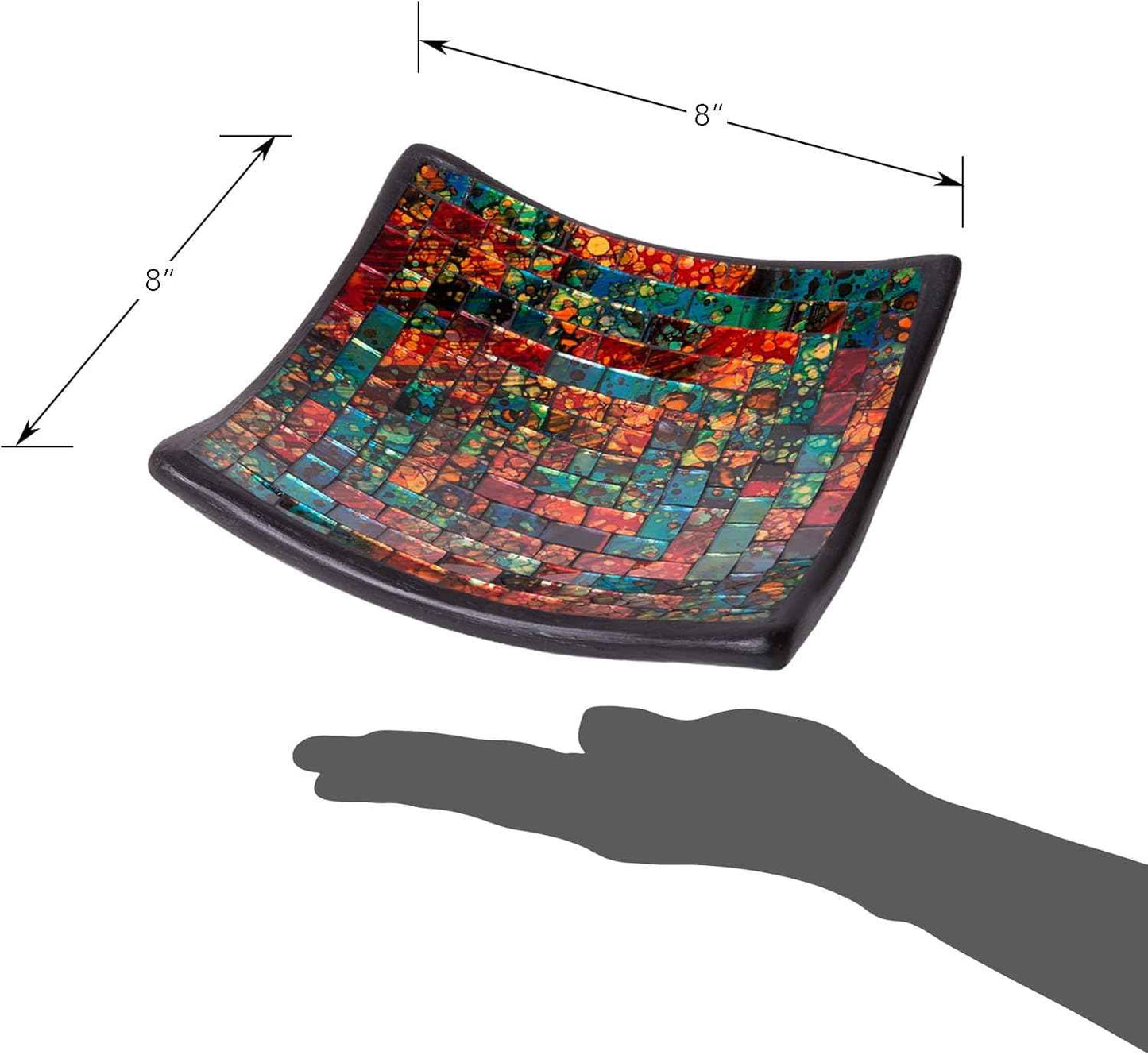 Red Co. Glass Mosaic Ceramic Catch-All Tray, Decorative Accent and Centerpiece Plate - Squared 8 inches