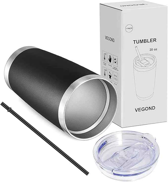 VEGOND 20oz Tumbler with Lid and Straw Stainless Steel Tumbler Cup Bulk Vacuum Insulated Double Wall Travel Coffee Mug Powder Coated Coffee Cup, Black, 6 Pack
