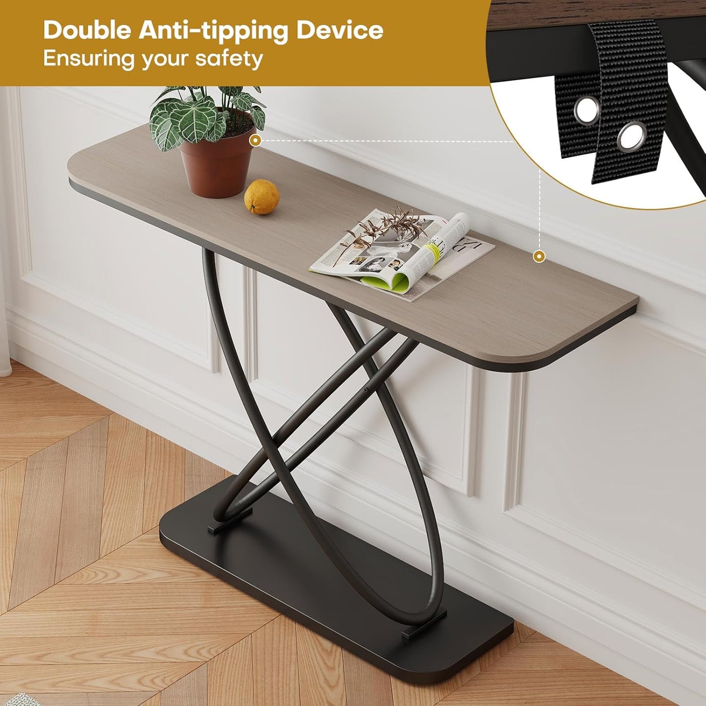 BECHAEO Farmhouse Narrow Console Table for for Living Room, 47.4" Rustic Narrow Entryway Table, Sofa Tables Behind Couch, Industrial Wooden Accent Tables for Hallway Foyer Warm Gray