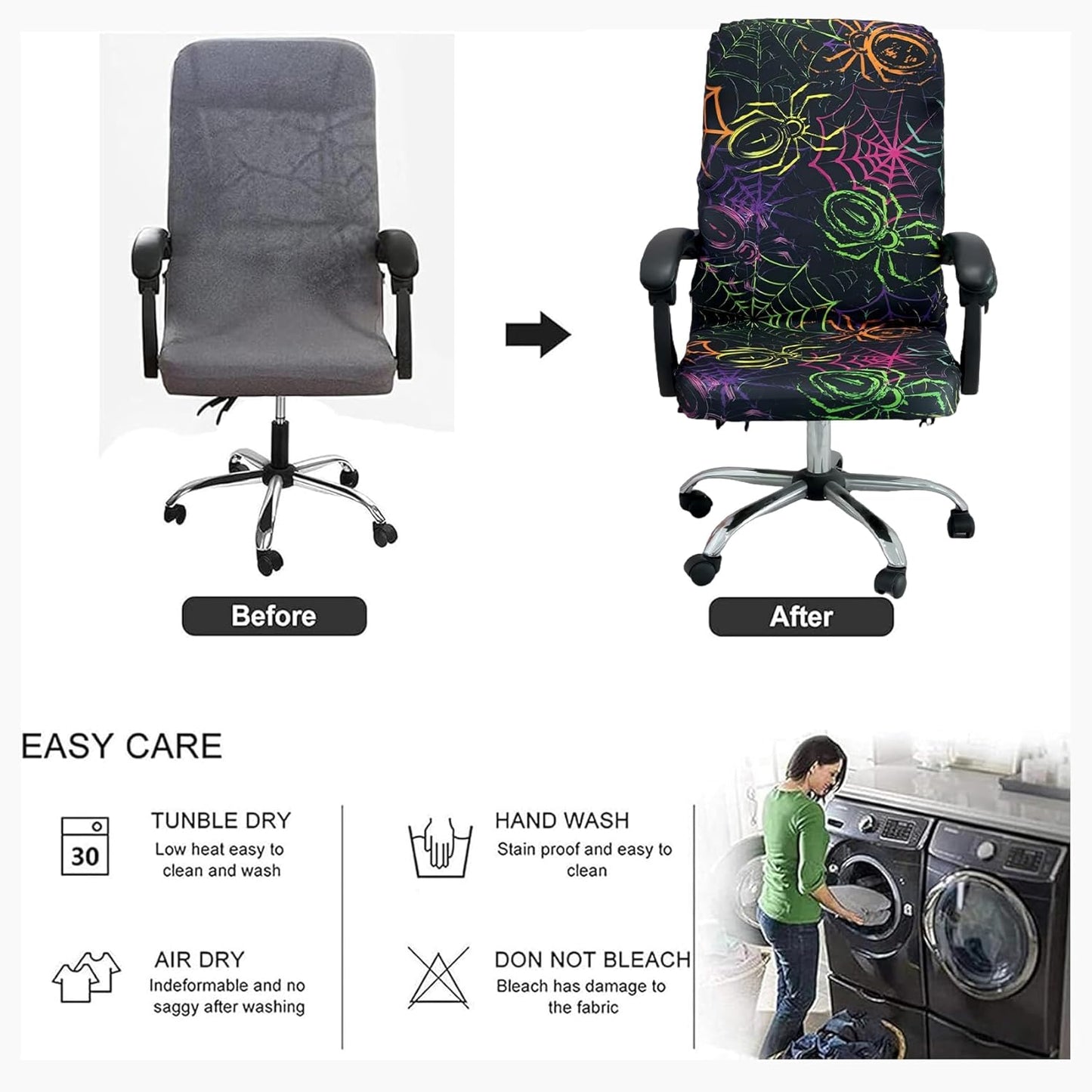 Halloween Office Chair CoversHorror Bloody Handprints Footprints on White Horror Theme Print Stretchable Slipcover for Modern Simplism Style High Back Boss Chair(No Chair) (Halloween06, L)…