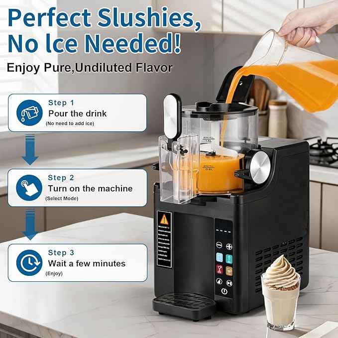 Slushie Machine& Soft Serve Ice Cream Maker, Slushie Machine for Home,Frozen Drink Machine, No Ice Needed, Self Cleaning Slushy Machine, Perfect for Milkshake, Frozen Margaritas, Cocktail and More