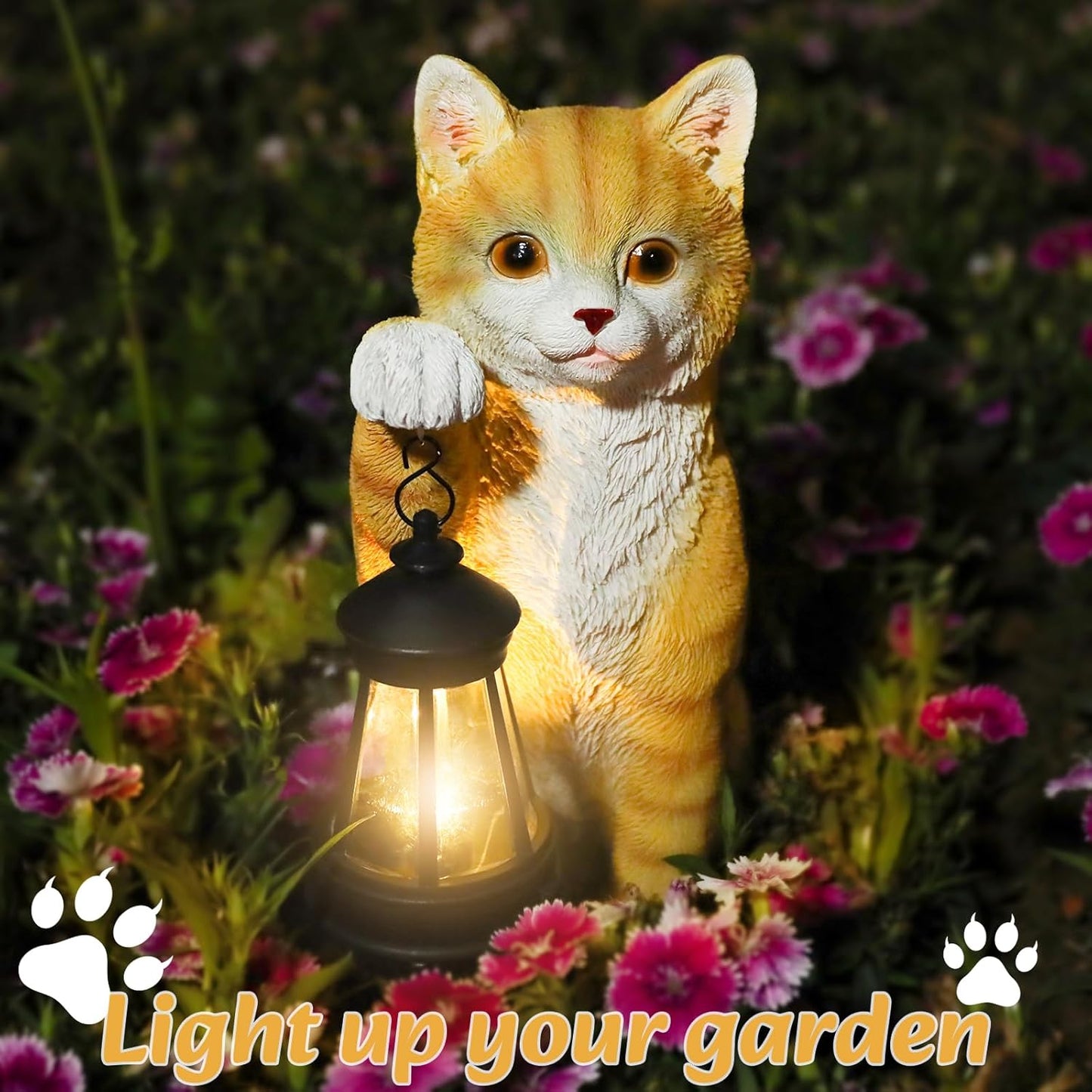 Solar Powered Outdoor Cat Garden Statue, Crafted Garden Sculptures & Statues for Patio, Yard, Lawn, Gardening Gifts for Women and Mom(11" Cat)