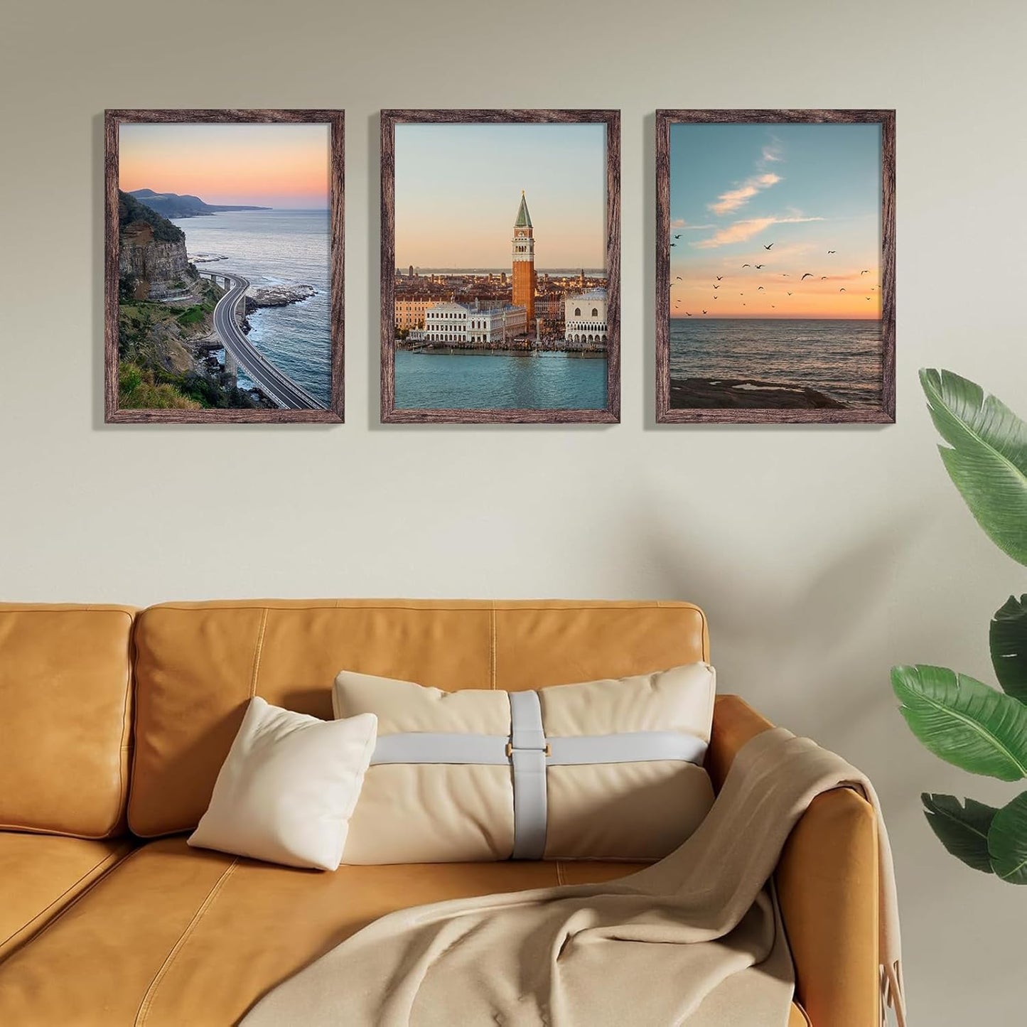 Vittanly 12x16 Picture Frames Set of 9, Shatter Resistant Plexiglass, Display 11x14 Pictures with Mat or 12x16 without Mat, Photo Frames for Wall Mount, Engineered Wood, Brown