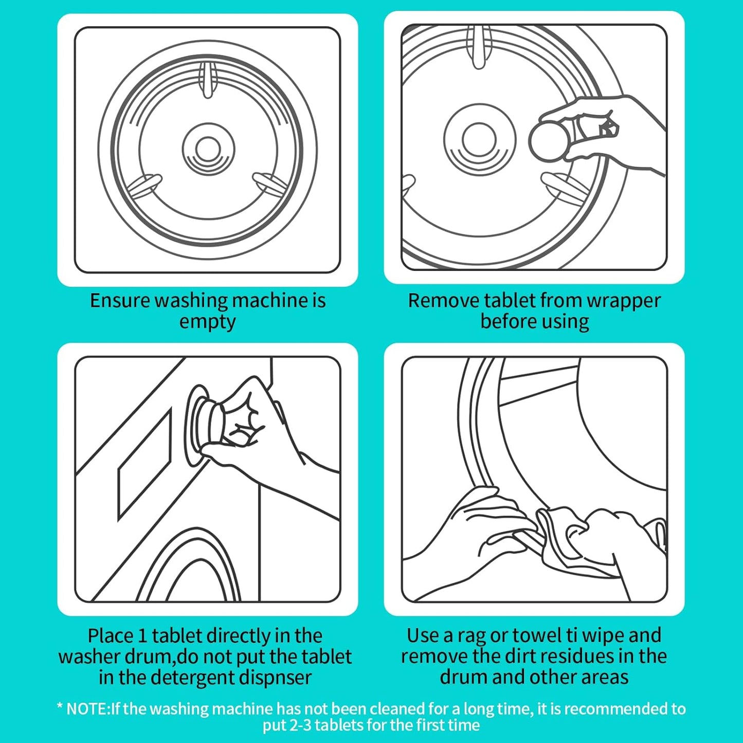 Washing Machine Cleaner Tablets 24 Pack -1 Year Supply for HE Front Loader & Top Load Washer,Septic Safe Washer Machine Cleaner Tablets, Deep Clean,Eco-Friendly Deodorizer