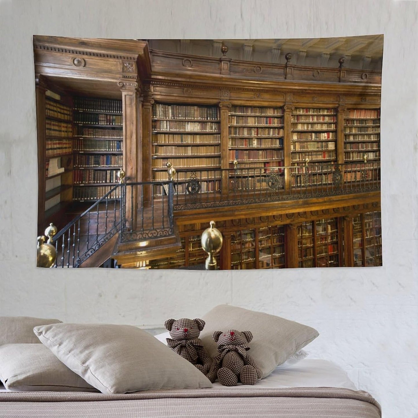 Kurtect Library Tapestry,Vintage Medieval Antique Bookshelf Bookcase Pattern Print Tapestries for Party Beach Picnic Blankets Tablecloths Living Room Wall Deocr, 60x90 in