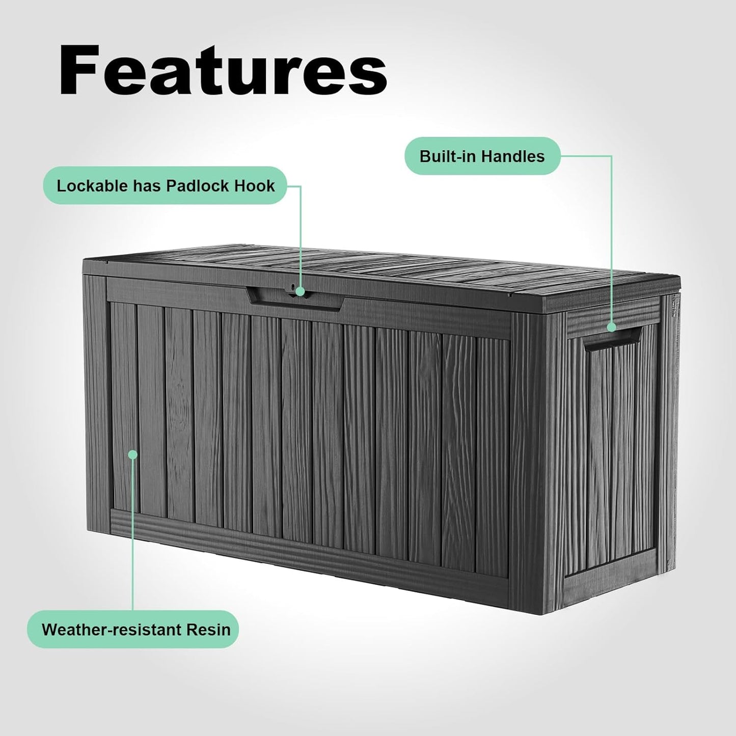 Vixzen 85 Gallon Resin Deck Box, Lockable Outdoor Storage Box for Patio Cushions Storage Furniture,Garden Tools, Pool Supplies, Weatherproof and UV Resistant