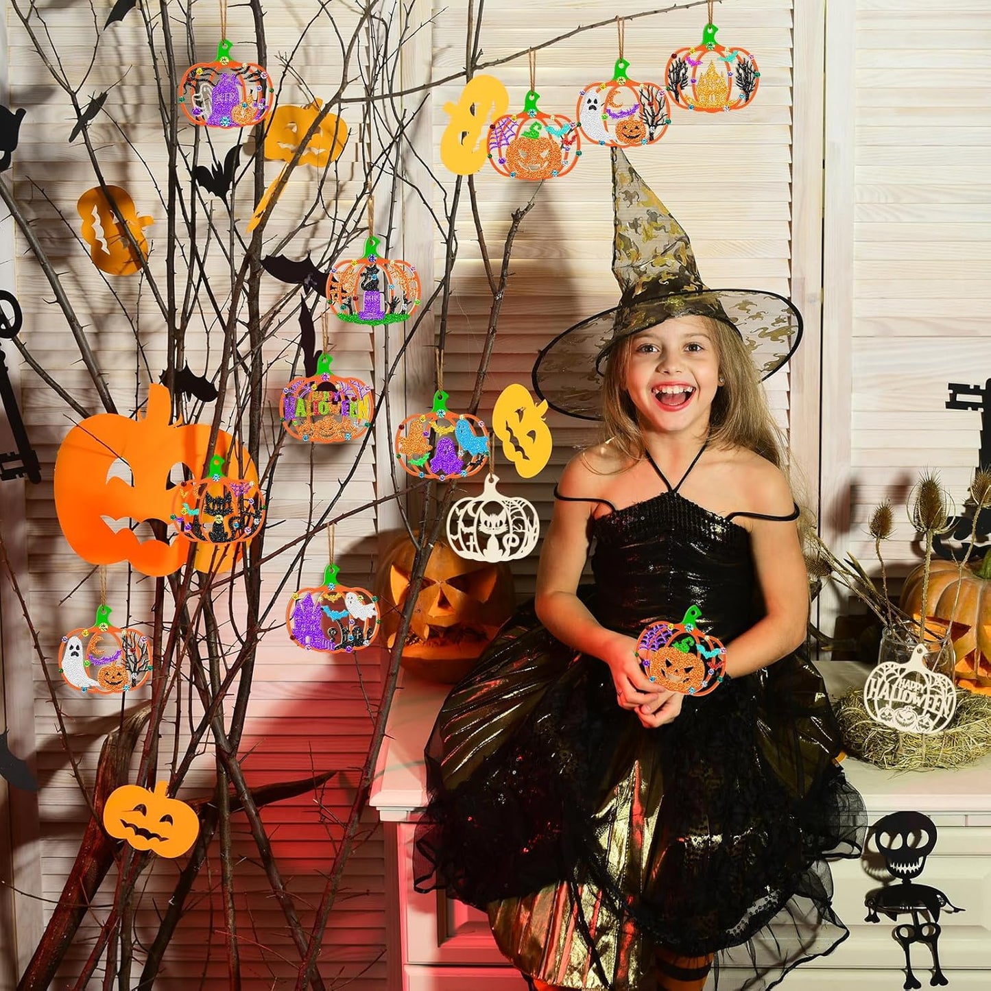 36PCS Wooden Pumpkins Ornaments to Paint Halloween Thanksgiving Decoration Cutouts Unfinished 3.5 inches, DIY Blank Unfinished Pumpkin Ornament for Home Harvest Crafts Hanging Autumn Decor(6Style)