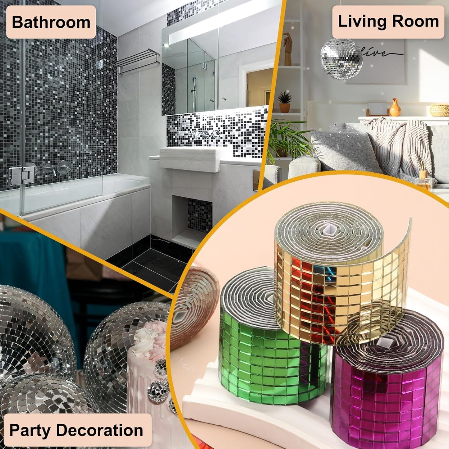 PATIKIL 5x5mm Self Adhesive Mirrors Mosaic Tiles, 3600 Pcs Square Mini Glass Mosaic Disco Tile Sticker for DIY Craft Disco Ball Party Decoration, Purple