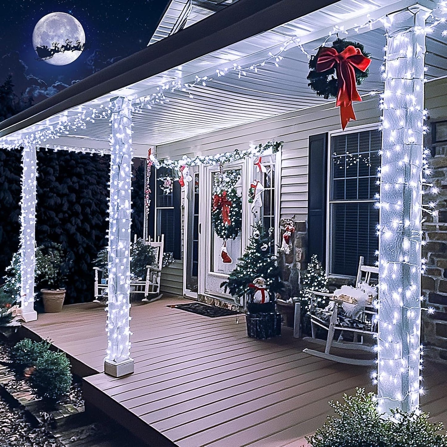 JMEXSUSS 33ft 100 LED White Christmas Lights, 8 Modes Connectable Clear Wire Twinkle Fairy String Lights Indoor, Plug-in Christmas String Lights Outdoor Waterproof for Christmas Wedding Party Tree