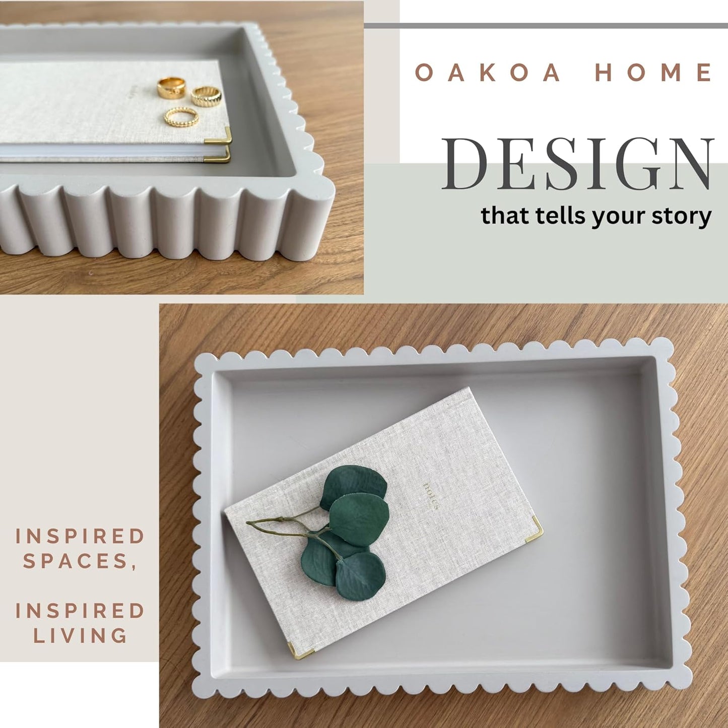 OAKOA Concrete Decorative Tray for Coffee Table Tray Decor - Ottoman Tray for Living Room - Bandejas Decorativas - Table Trays Decorative - Coffee Table Centerpiece