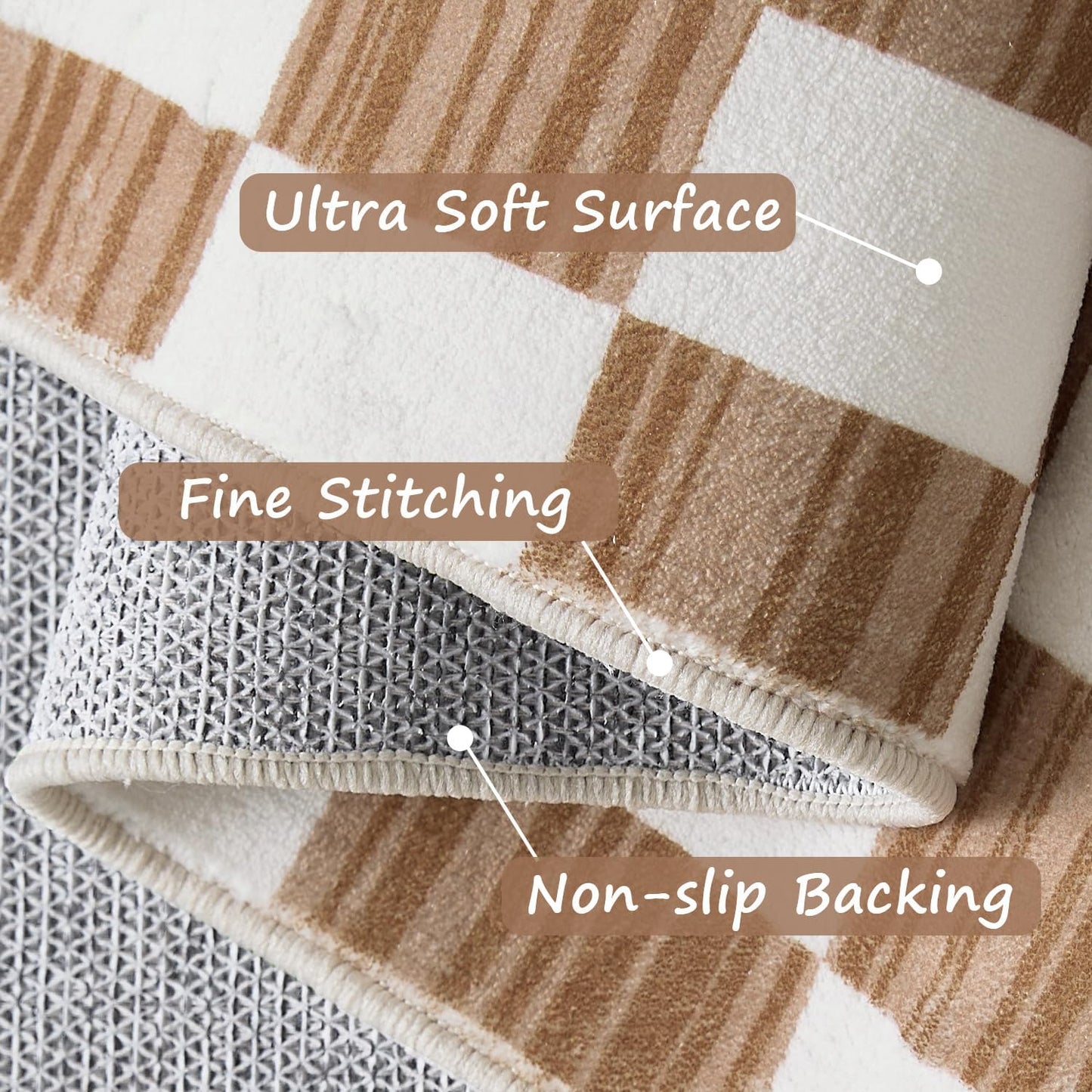 jinchan 2x3 Kids Area Rug Washable Indoor Entryway Doormat Modern Checkered Geometric Lattice Small Rug Non Slip Soft Carpet for Nursery Room Bedroom Bathroom Home Brown