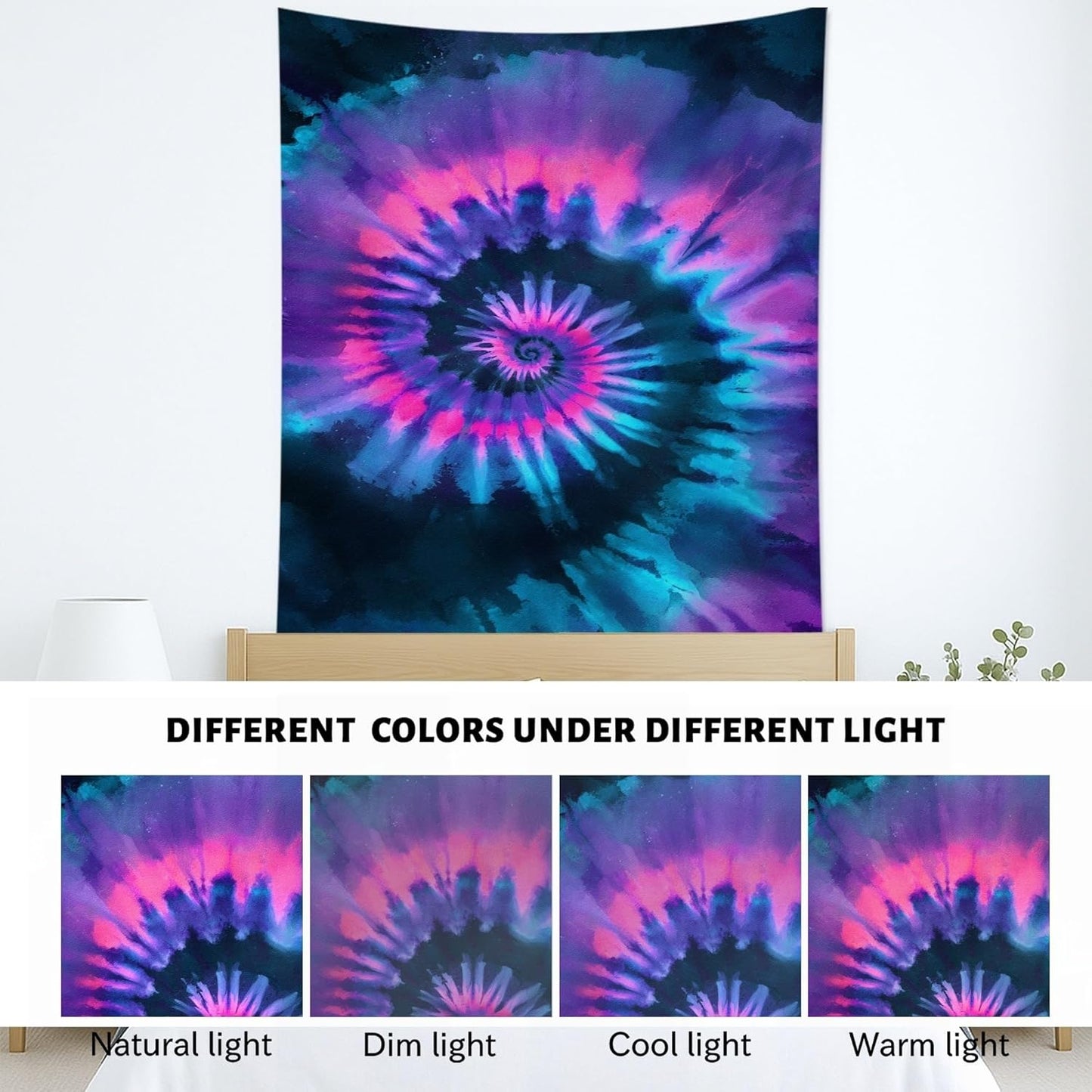 Spiral Tie-Dye Tapestry, Vibrant Violet Blue Decorative Wall Hanging, Colorful Aesthetic Tapestries for Bedroom, Living Room, Dorm 70x90 Inch