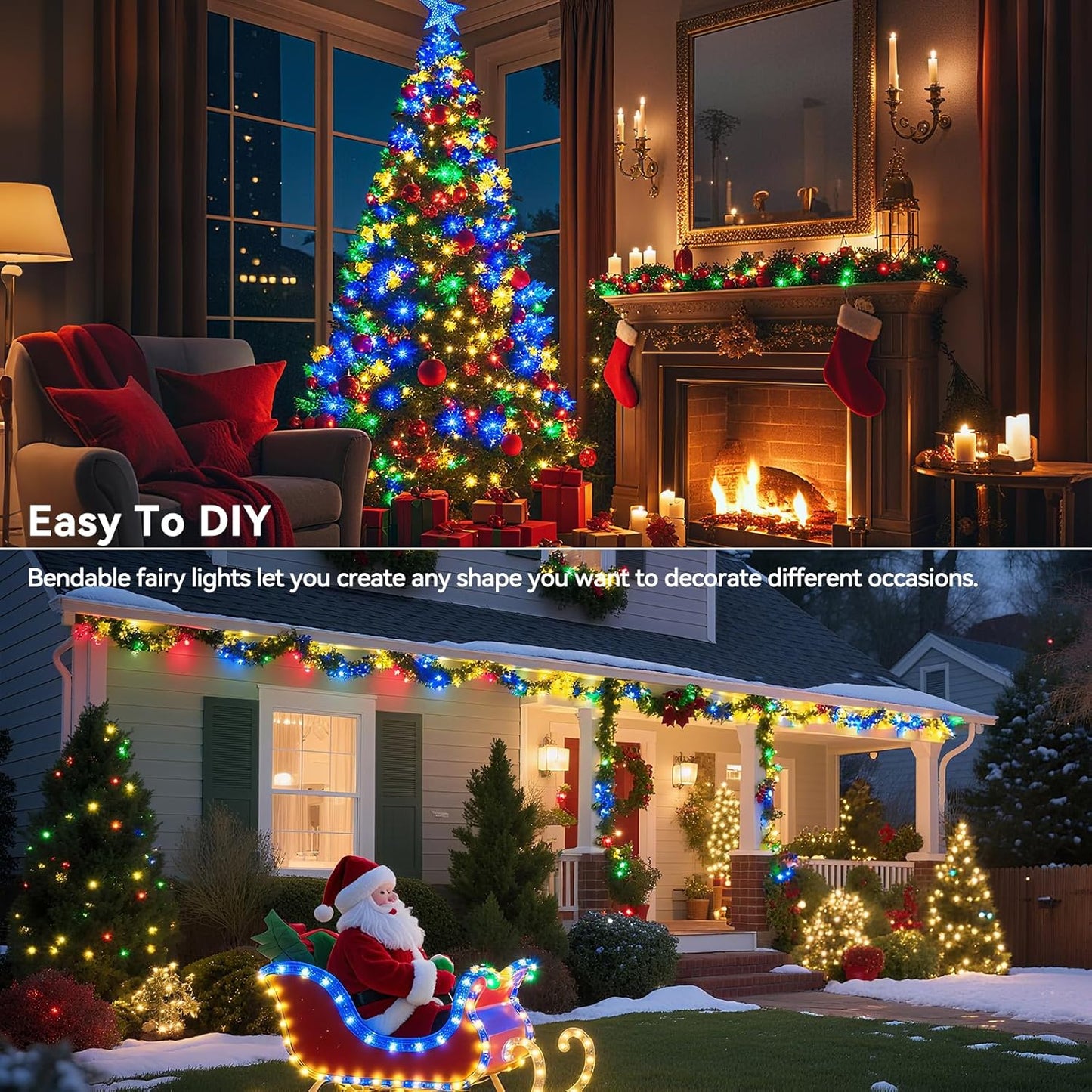 4 Pack 60LED Christmas Fairy Lights Battery Operated - 20FT Twinkle Lights with 2 Lighting Modes Indoor Outdoor, Waterproof Led Fairy String Lights for Bedroom, Classroom, Dorm, DIY Decor, Multicolor