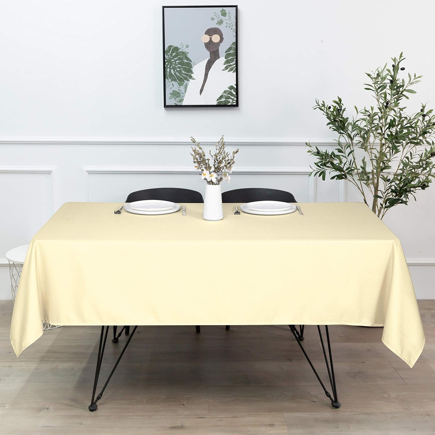 sancua Rectangle Tablecloth - 90 x 132 Inch - Water Resistant Spill Proof Washable Polyester Table Cloth, Decorative Fabric Table Cover for Dining Tables, Buffet Parties and Camping, Beige