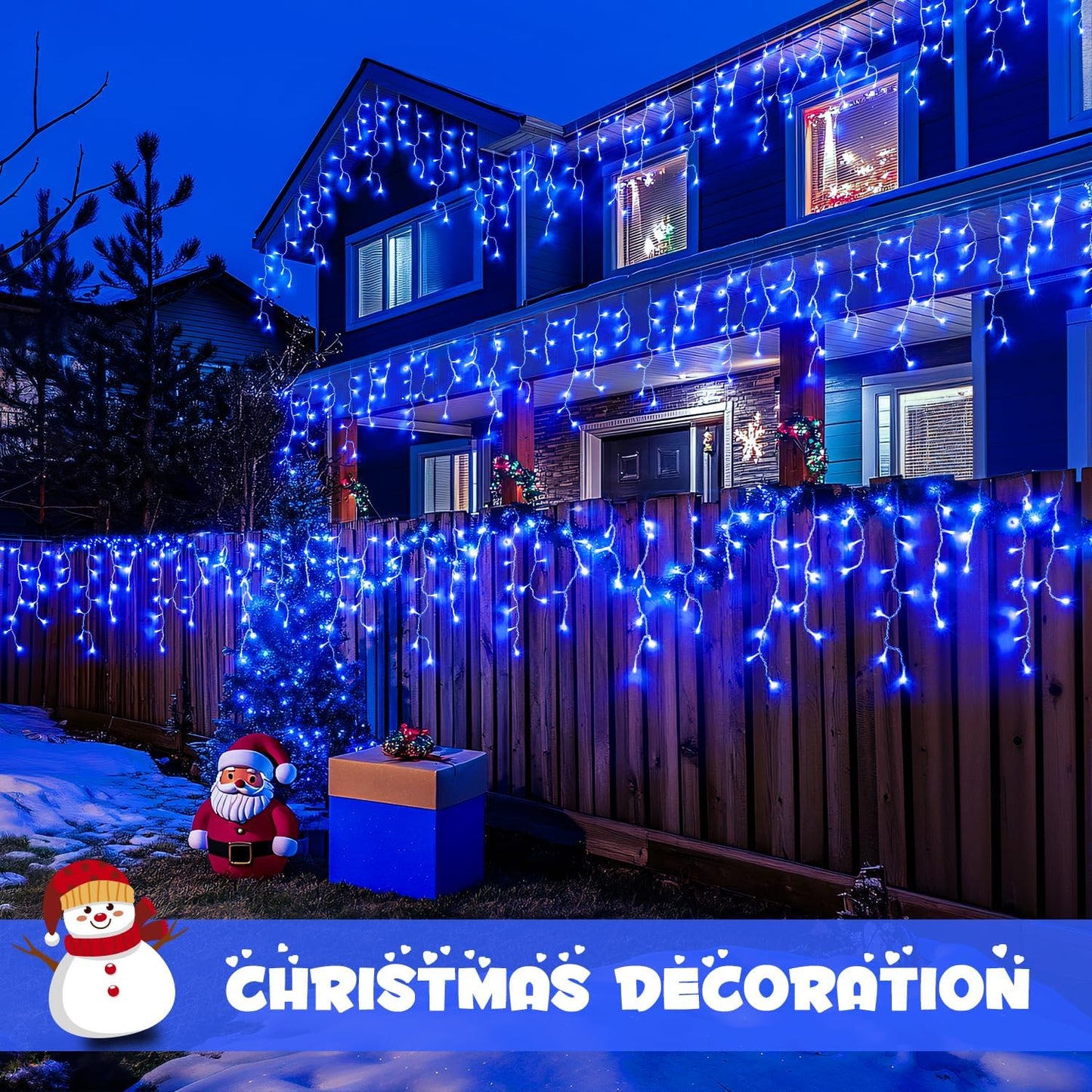 JMEXSUSS 400 LED Blue Icicle Lights for Outdise, 38.8 FT Christmas Icicle Lights Indoor Outdoor with 80 Drops, Blue Christmas Lights with Remote Plug in for House Fireplace Christmas Decorations