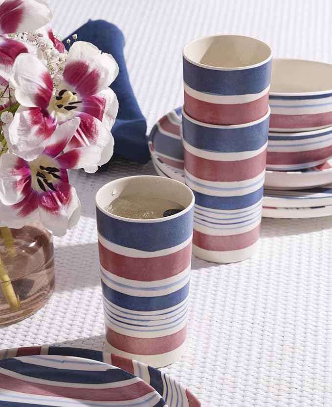 Oneida Dinnerware Sets, 24 Seven Melamine Stripe 12-Piece Dinnerware Set, Set for 4, Service For 4, Melamine Material, Dishwasher Safe, Plates And Bowls, Dinner Dishes, Kitchen (Assorted, 12 Piece)