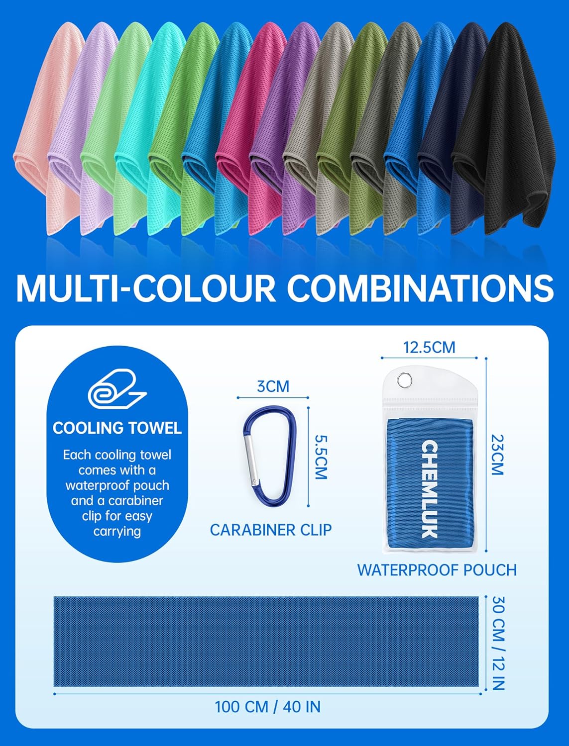 Cooling Towels for Neck and Face: Instant Cool Towel for Hot Weather UPF 50 Quick Dry Microfiber Sweat Towel for Gym Sports Workout Travel - 40"x12", 4 Packs Multicoloured