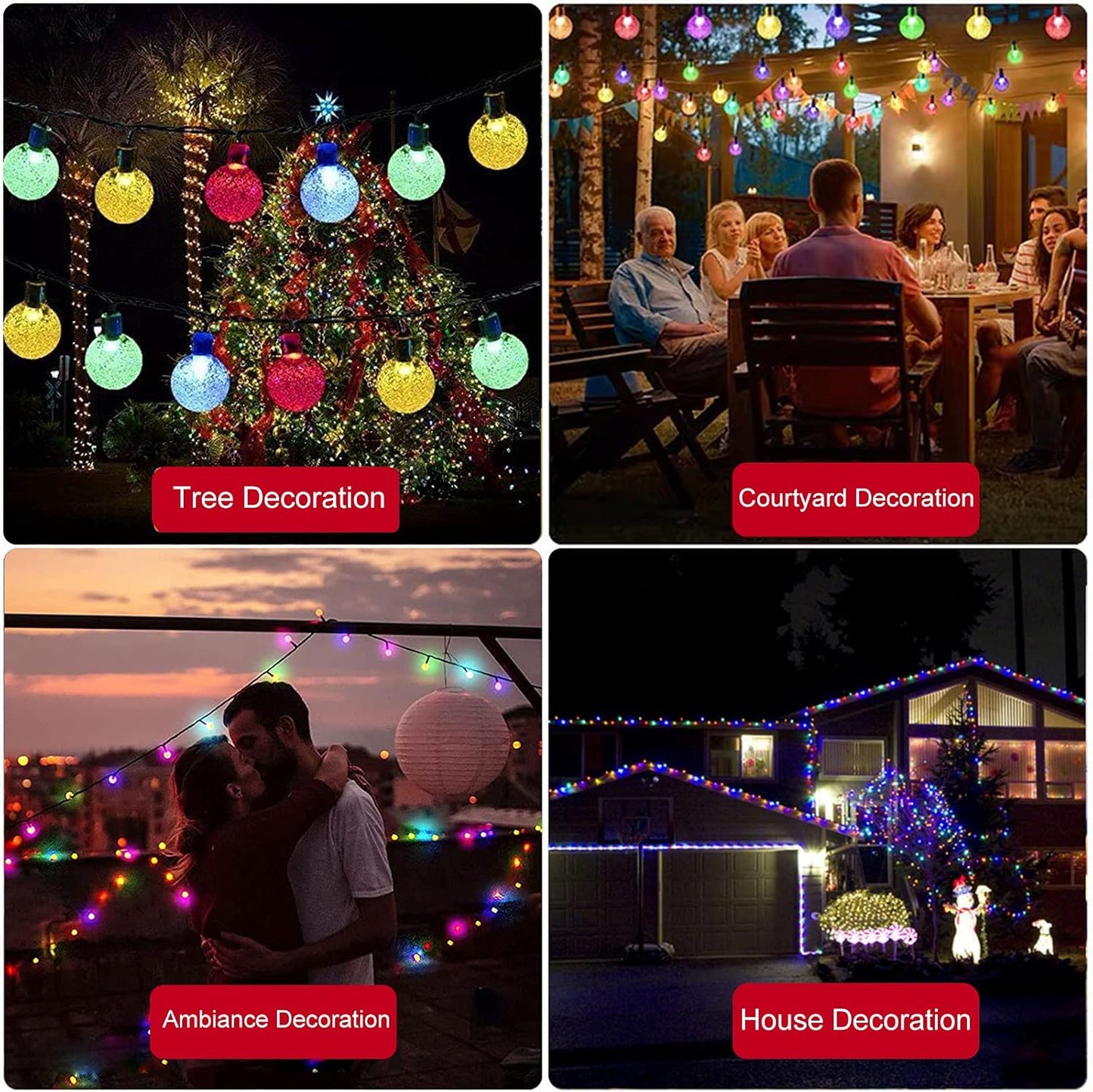 Jedavai Solar String Lights Outdoor 2 Pack 200 Led 80FT Multi-Color Crystal Globe Lights with 8 Lighting Modes, Waterproof Solar Powered Patio Lights for Garden Yard Porch Wedding Party Decoration