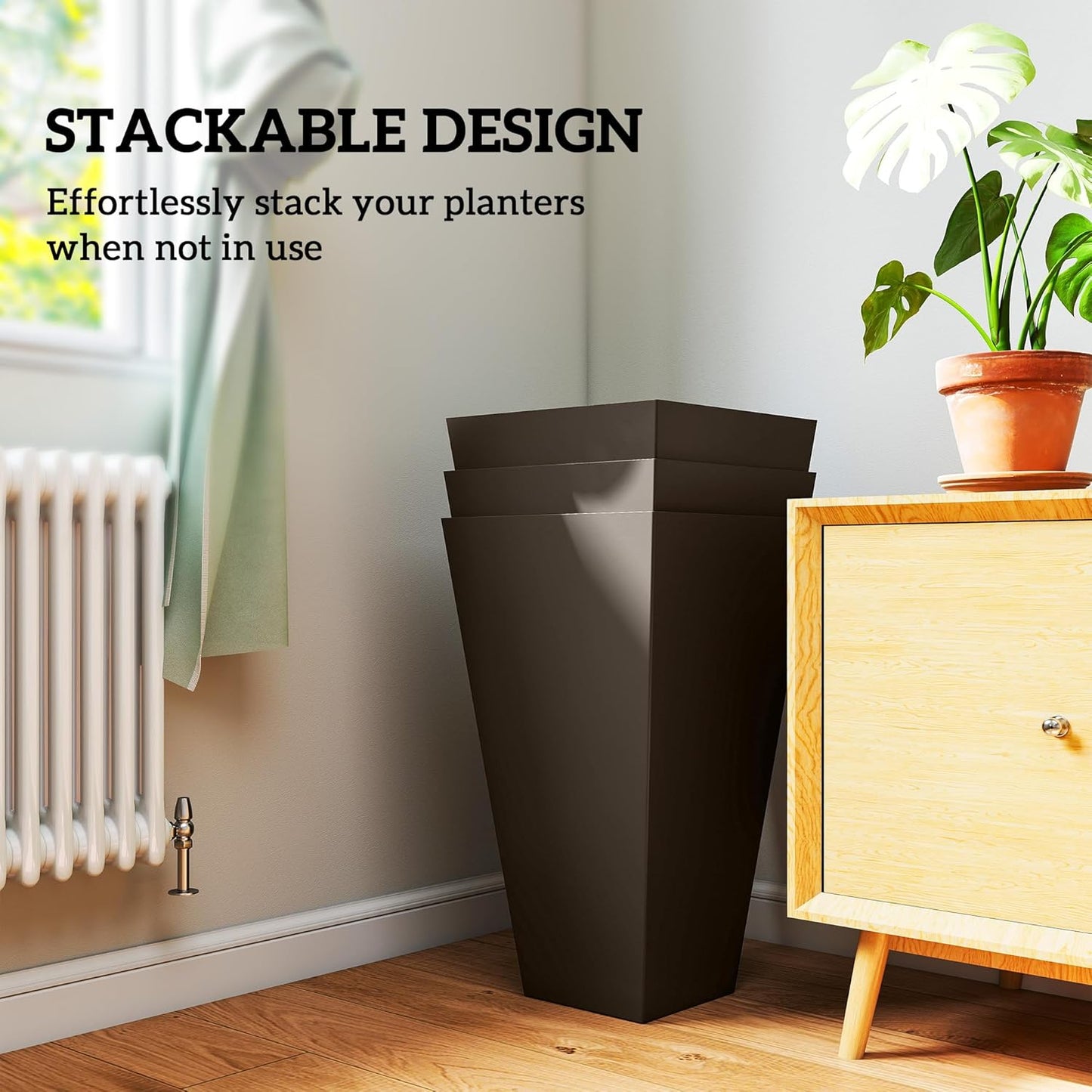 Outsunny Tall Planters for Outdoor Plants Set of 3, 28 in Taper Planters with Drainage Holes, Indoor Grande Plant Pots, Front Porch Decor, Brown