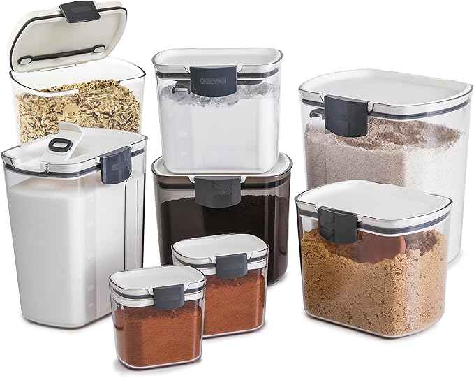 Progressive ProKeeper Baker's Airtight Kitchen Storage Canister Container Set for Flour, Sugar & More, Keeps Ingredients Fresh, with Accessories (Multicolor, 8- Piece)