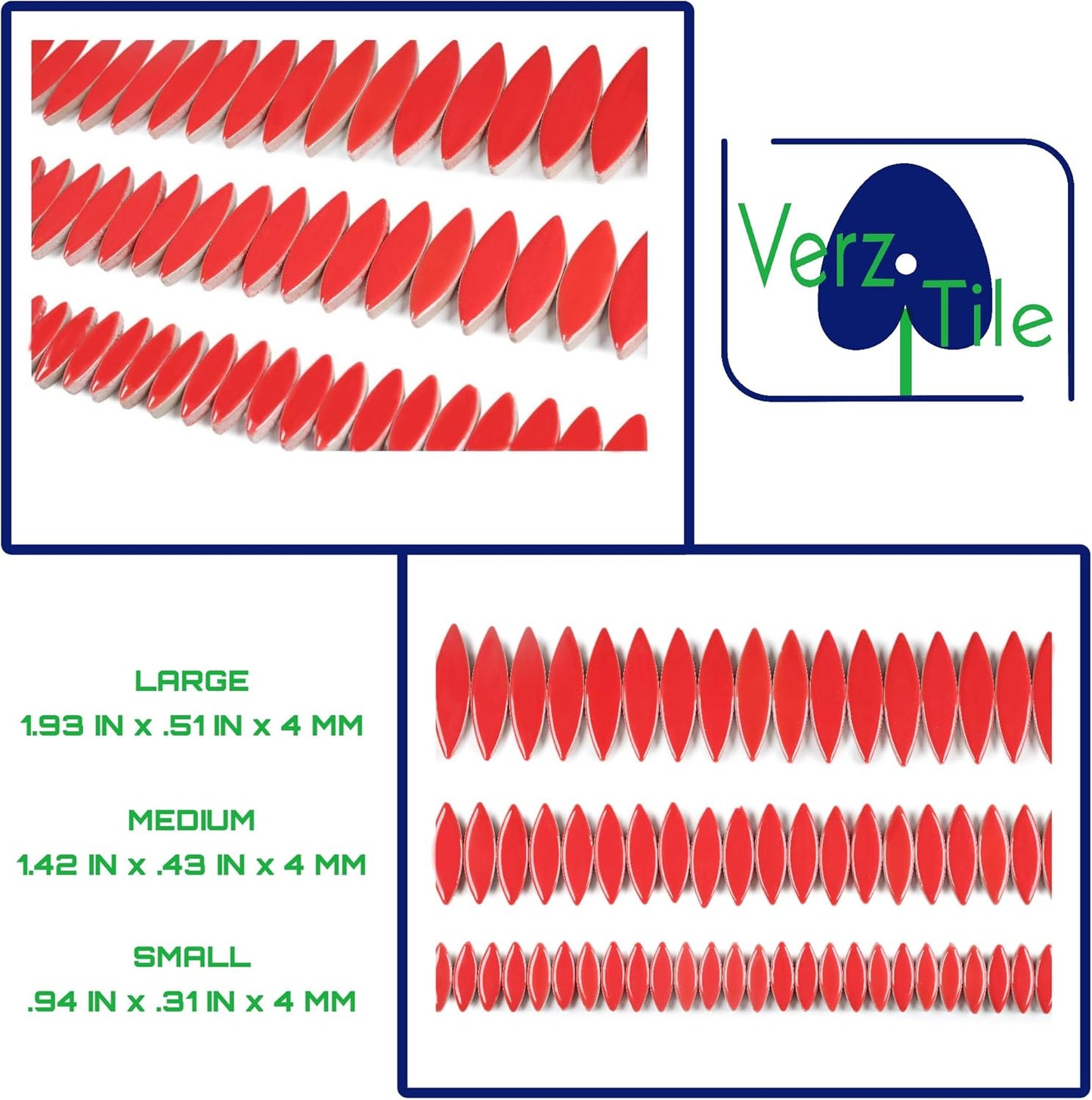 VerzTile Mosaic Tiles for Crafts - Petal Shaped Ceramic Tile Craft Hobbies & Art Projects 39 Color Options Endless Creativity DIY Design (Red)