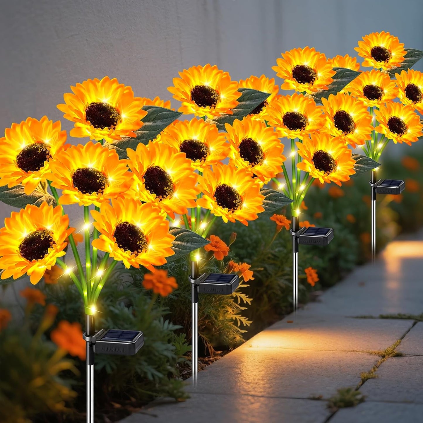 ostritec Sunflower Solar Lights Outdoor Decor, 4 Pack Solar Garden Decor 24 Waterproof Solar Sunflower Outdoor Lights for Garden Patio,Flower Bed, Pathway, Gift for Women, Mom, Grandma