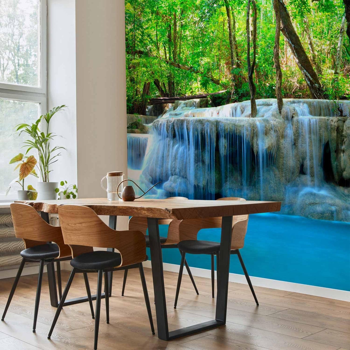 artgeist Wall Mural Waterfall Landscape 216x98 in - XXL Non-Woven Corner Wallpaper Fleece Angle Wall Decor Photo Print Picture Image Design Modern Nature Forest Tree Green c-B-10074-a-a