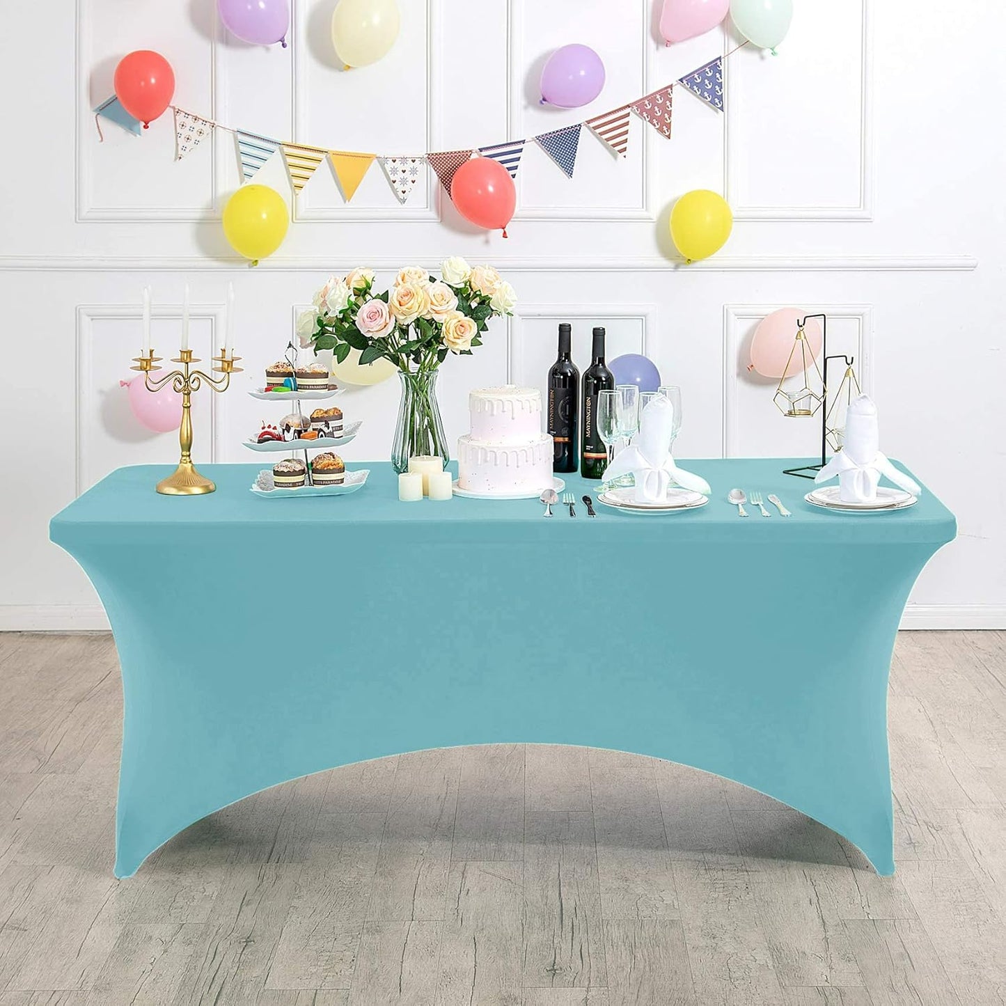 Spandex Table Cover for 8FT or 4ft or 6ft Table Universal Fitted Stretch Tablecloth for Party, Banquet, Wedding and Events-Aqua