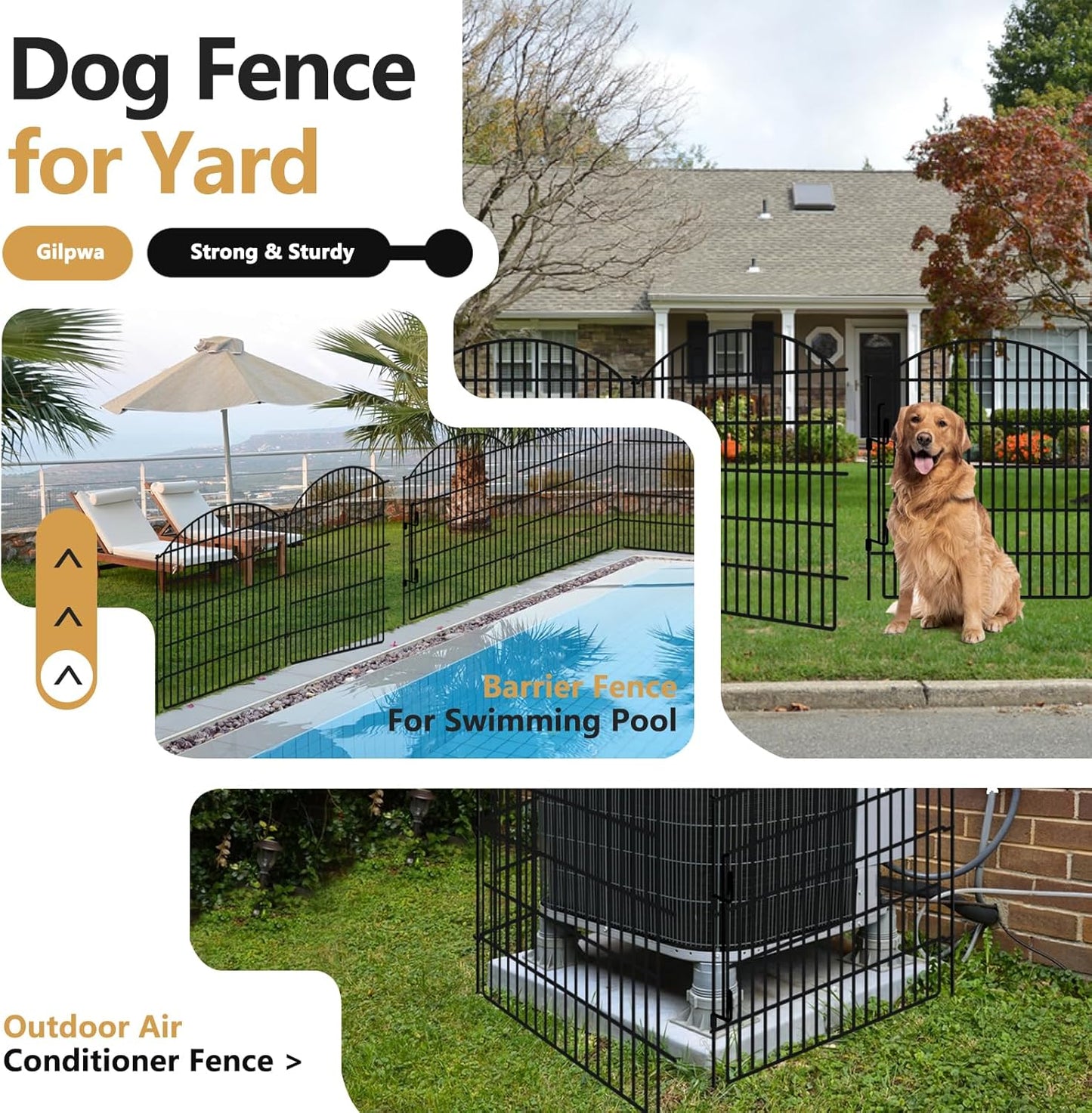 10 Panels Garden Fence Animal Barrier with Lock, 33in (H) x 24ft (L) Dog Fences Outdoor for Yard No Dig Rustproof Decorative Tall Metal Panel Border Rabbits Temporary Ground Stakes Fencing