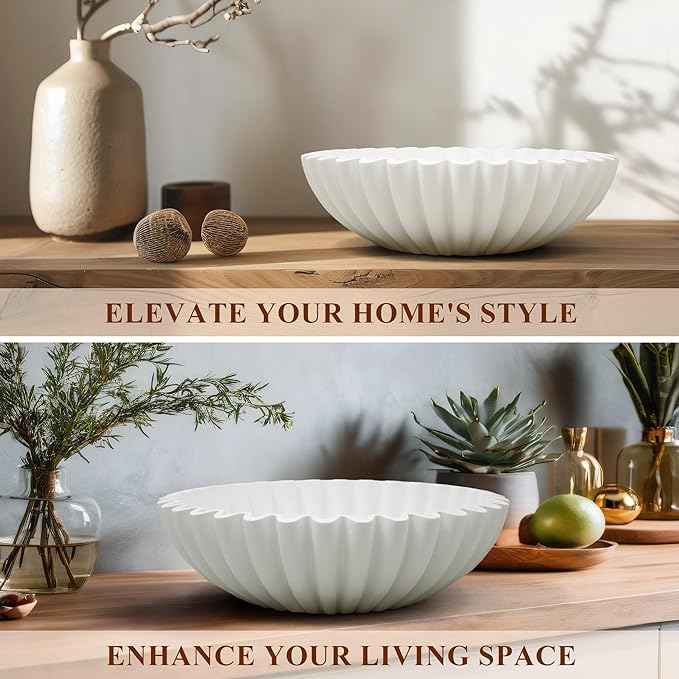 YMXYJM Large Decorative Bowl, Modern Handicraft Bowls for Home Decor, Decorative Fruit Bowl for Kitchen Counter, Ruffle Bowl Decor, Stylish Key Bowl for Entry Table, White