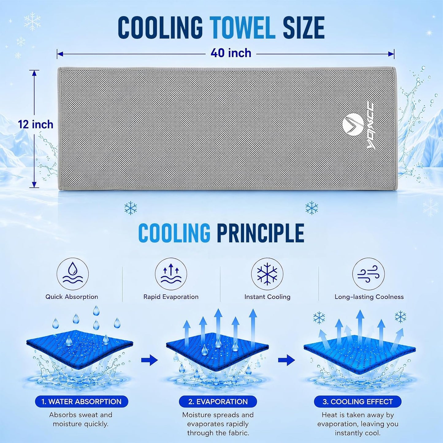YQXCC 4 Pack Cooling Towels 40"x12", Microfiber Ice Towels for Neck & Face, Soft Breathable Cool Rags for Gym Yoga Golf Running Camping Hot Weather