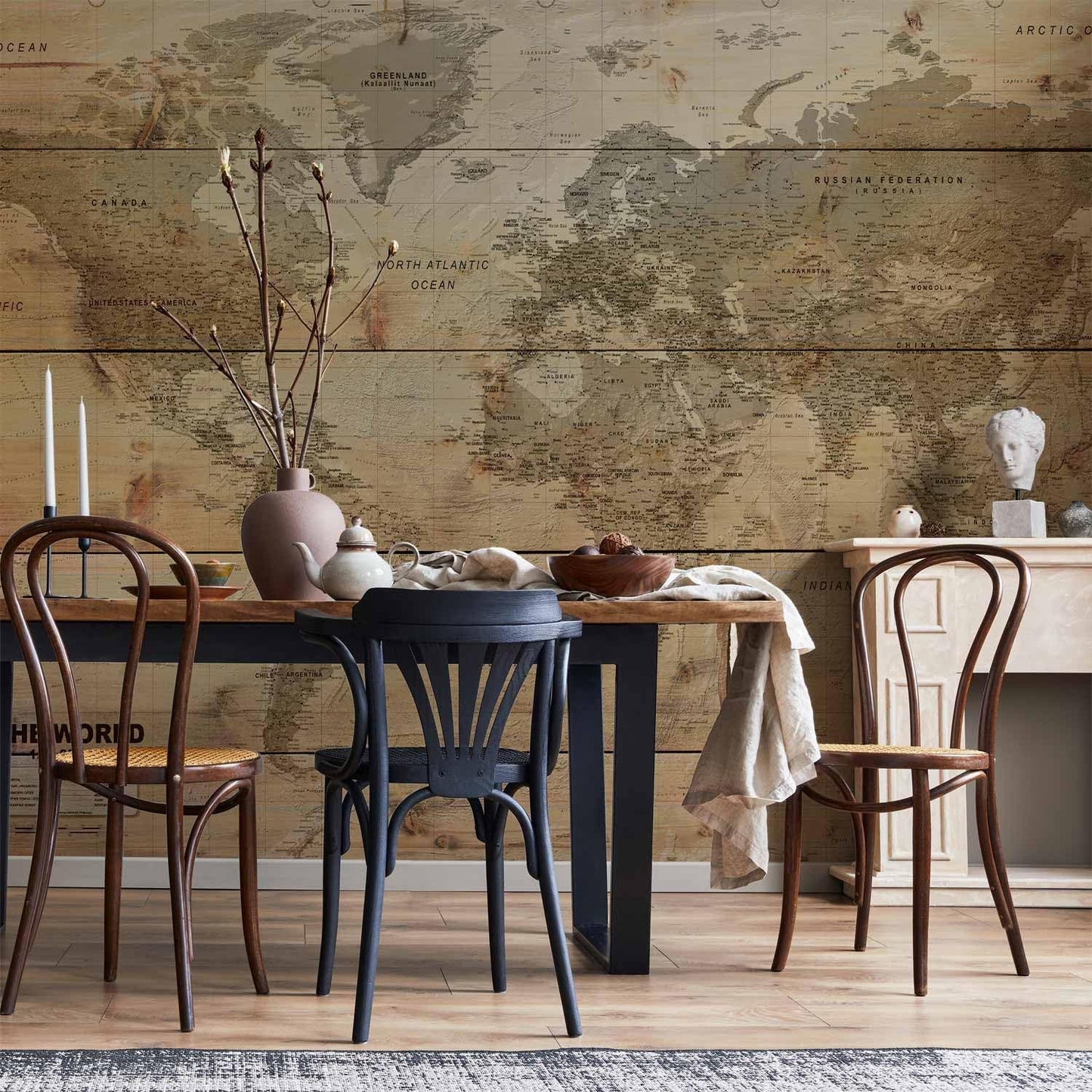 artgeist Wall Mural World Map 118x83 in - XXL Non-Woven Wallpaper Fleece Wall Decor Photo Print Picture Image Design Home Map of The World k-A-0218-a-a