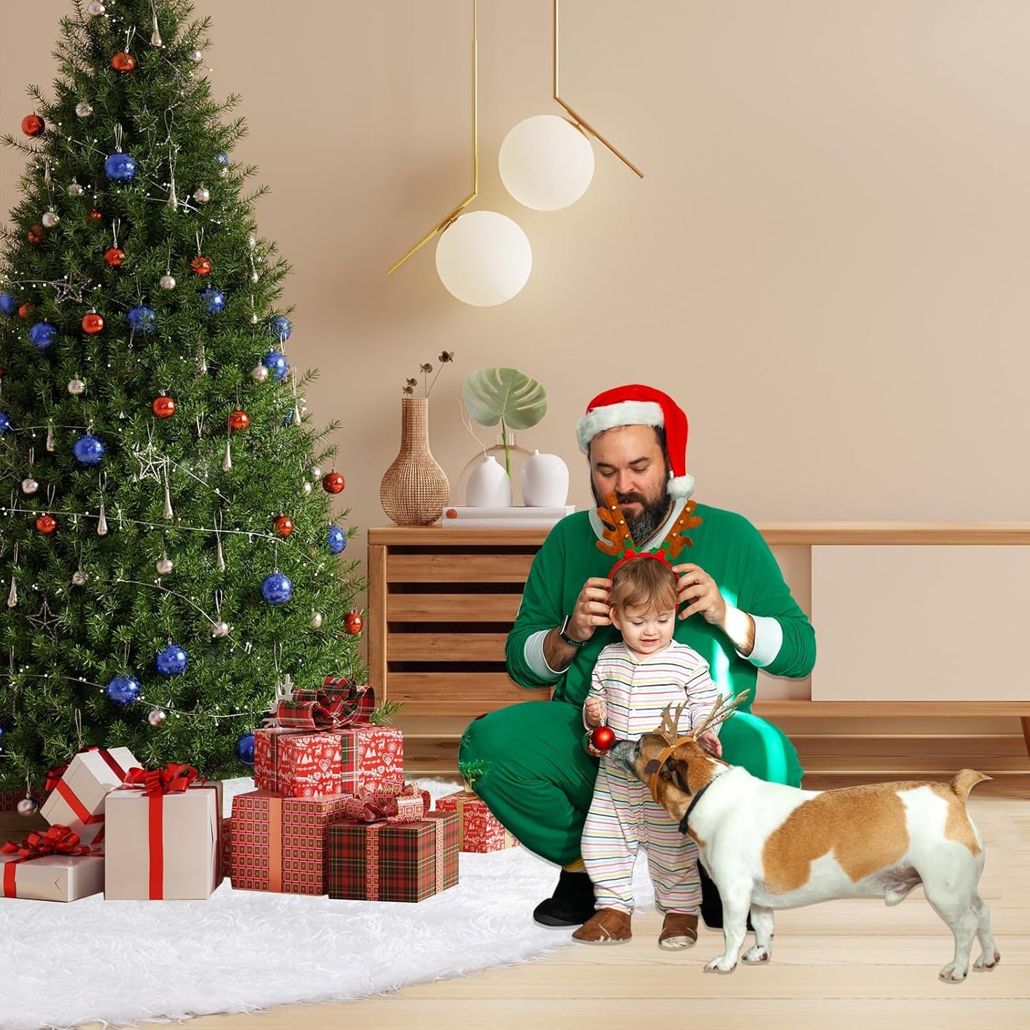 48 Inch Christmas Tree Skirt, White Plush Faux Fur Tree Skirts for 7.5 to 9 ft Trees, Snowy Xmas Tree Mat Decorations for Holiday Christmas Halloween Indoor Outdoor Decor